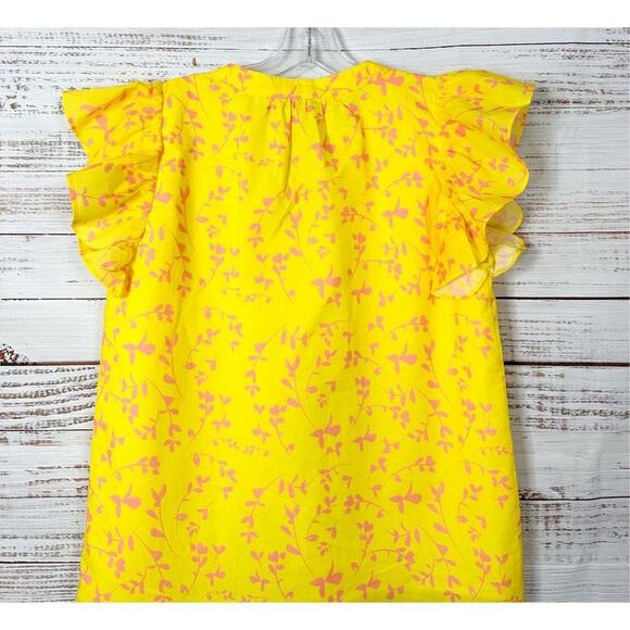 Karina Grimaldi Women's V Neck Tassel Flutter Sleeve Floral Top Bright Yellow XS - Picture 9 of 11